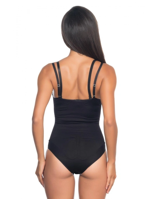 SİYAH MI Emay 2073 Göğüsü Açık Desenli Body Korse