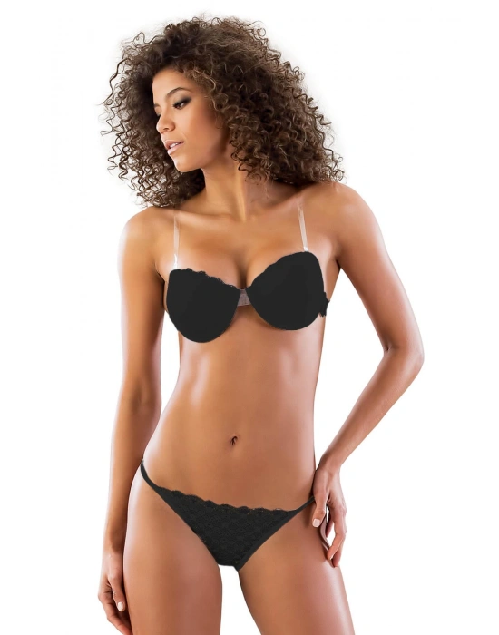 SİYAH MI Emay 2722 Strablez Sırtı Şeffaf Sütyen Takım Push-up