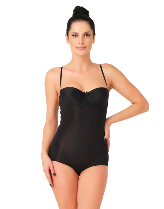 SİYAH MI Emay 2723 Lazer Kesim Göğsü Açık Slip Korse