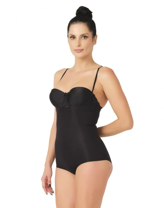 SİYAH MI Emay 2723 Lazer Kesim Göğsü Açık Slip Korse