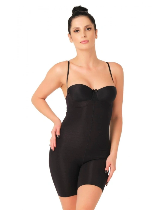 SİYAH MI Emay 2758 Lazer Kesim Göğsü Açık Boxer  Korse