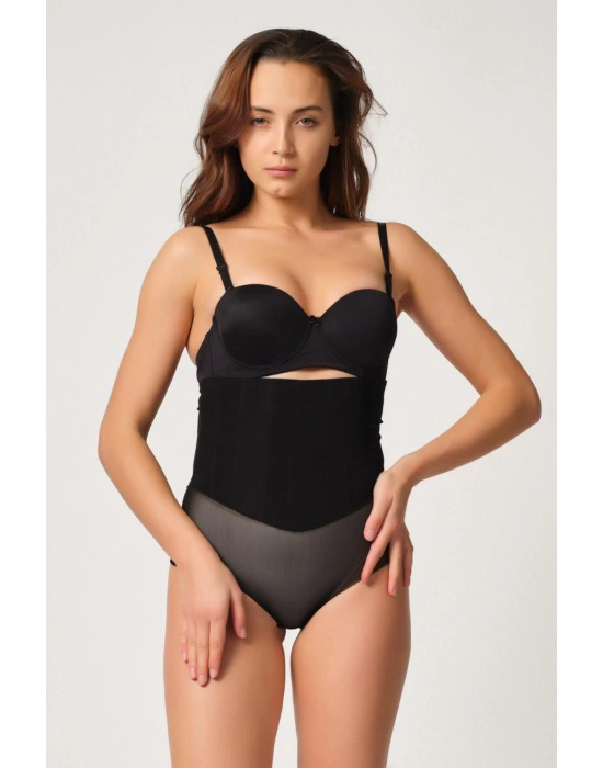 SİYAH MI Emay 2945 Tül Karyokalı Slip Lazer Korse