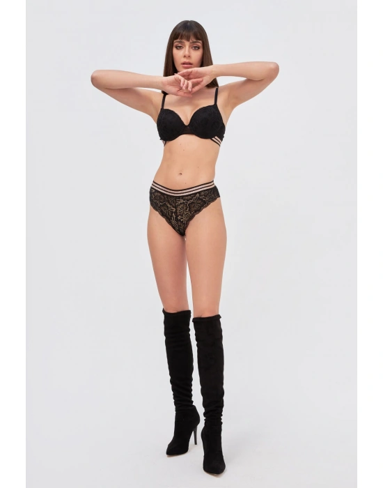 SİYAH SİMLİ HAFİF DESTEKLİ SÜTYEN HİPSTER TAKIM 4791