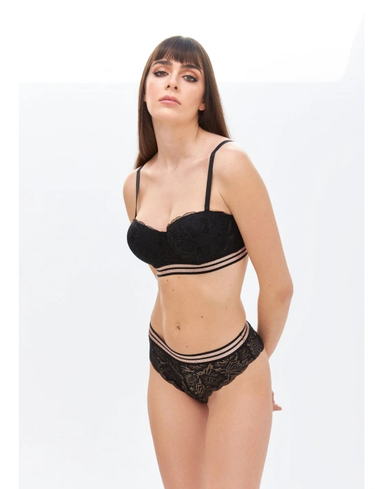 SİYAH SİMLİ STRAPLEZ SÜTYEN HİPSTER TAKIM 4792