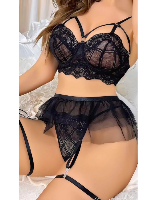 Siyah Tül Etek Fantezi Jartiyer Takım 2119