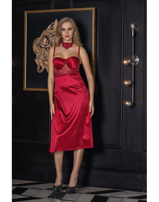 STRAPLEZ GECELİK ELBİSE BORDO (MGP31642)