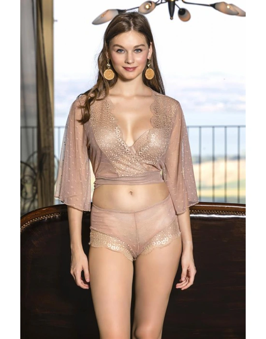 TRANSPARAN BOLERO, SÜTYEN VE BOXER TAKIM CAPPUCİNO (MGP31433)