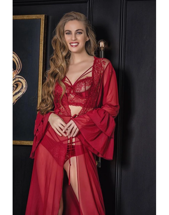 TRANSPARAN BRALET STRİNG TAKIM BORDO (MGP31632)