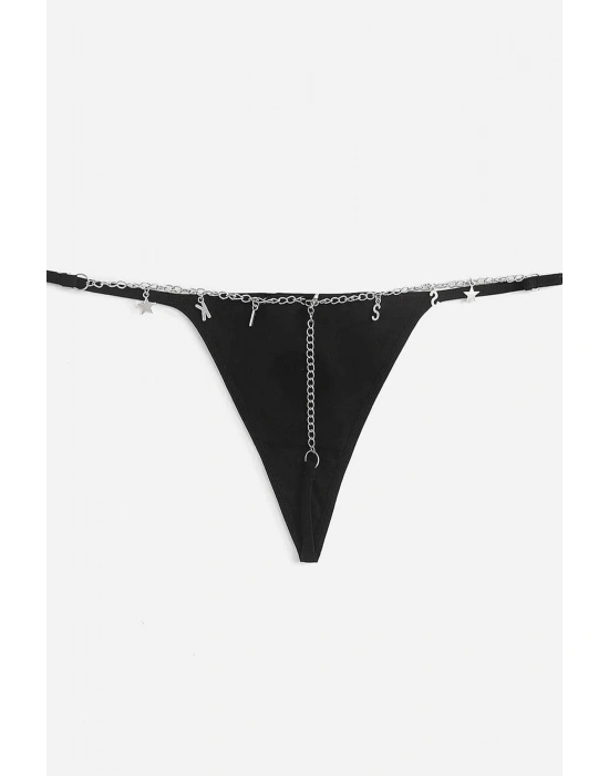 Yazılı Zincirli Fantezi Tanga Şık Külot 81090