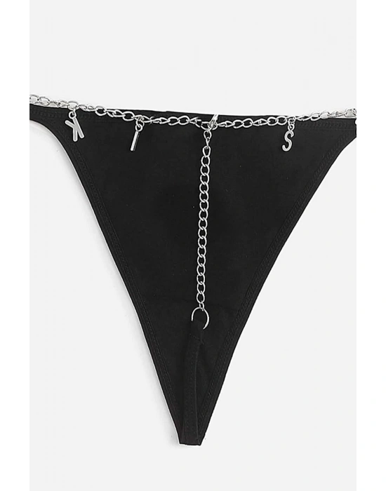 Yazılı Zincirli Fantezi Tanga Şık Külot 81090
