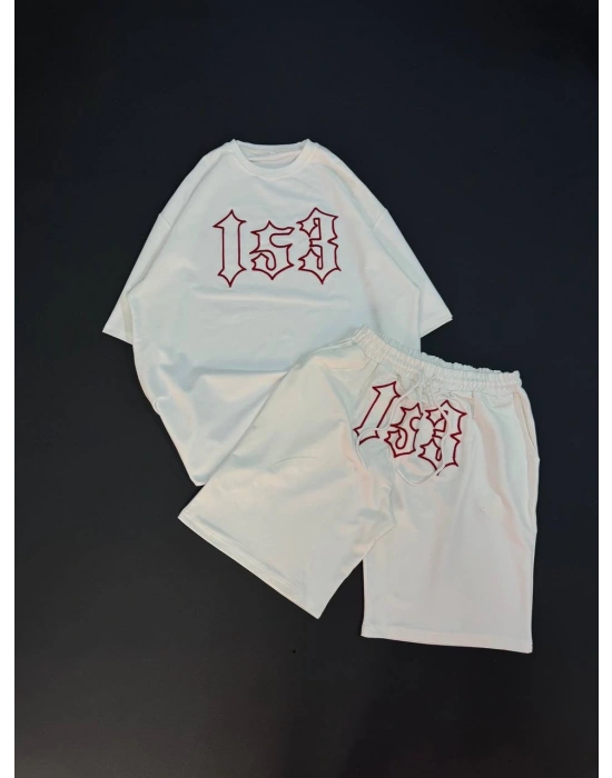 153 Unisex Oversize Şortlu Takım - Beyaz