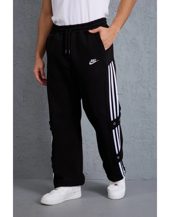 Şerit Detay Şardonlu Unisex Eşofman Siyah