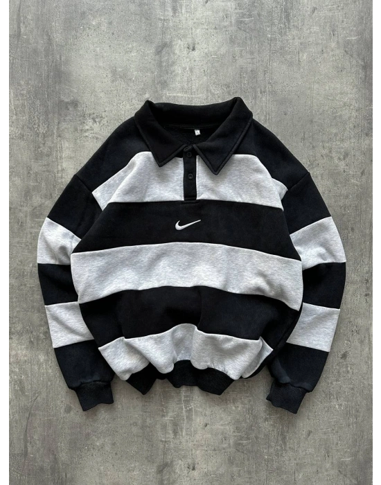 Çizgili Polo Yaka Sweatshirt