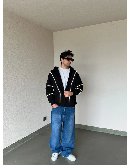 Reflektör Detay Unısex Hırka Siyah