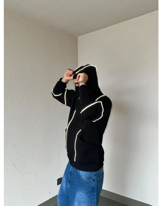 Reflektör Detay Unısex Hırka Siyah