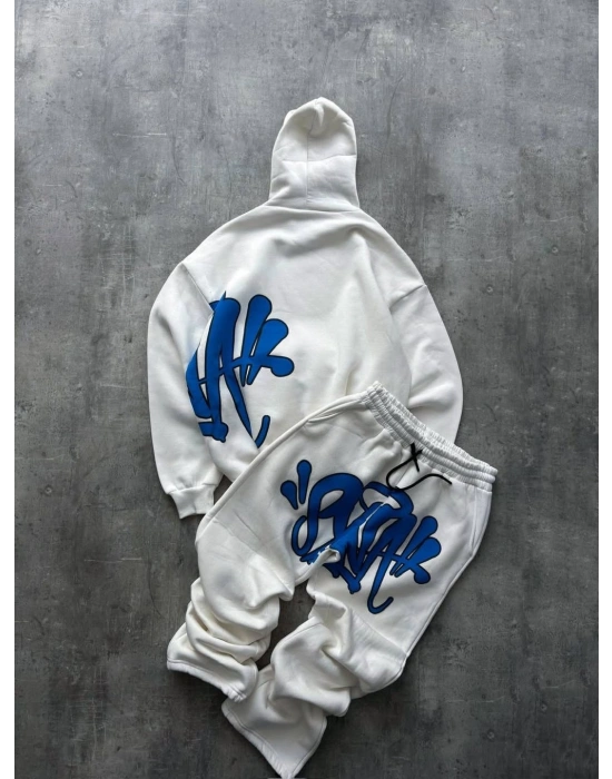 Baskı Detay Şardonlu Unisex Eşofman Takım Beyaz