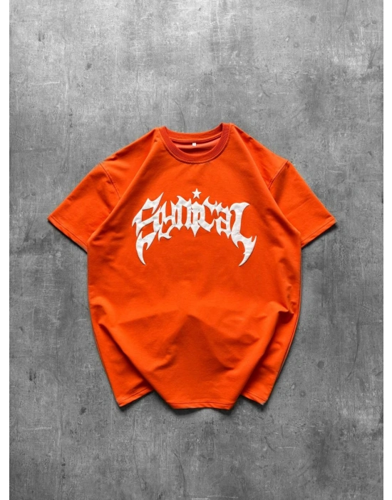 Taşlı Oversize Unisex Tshirt Turuncu