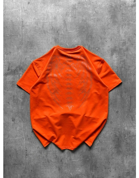 Taşlı Oversize Unisex Tshirt Turuncu