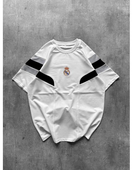 RM Nakışlı Oversize Unisex Tshirt Beyaz