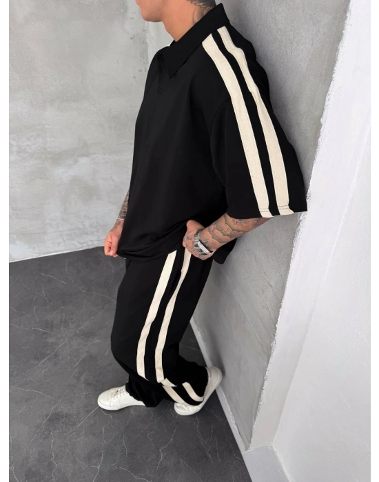 Şerit Detay Unisex Eşofman Takım siyah