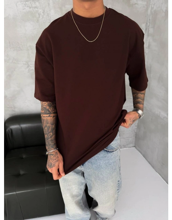 Basic Oversize Unisex Tshirt Kahverengi
