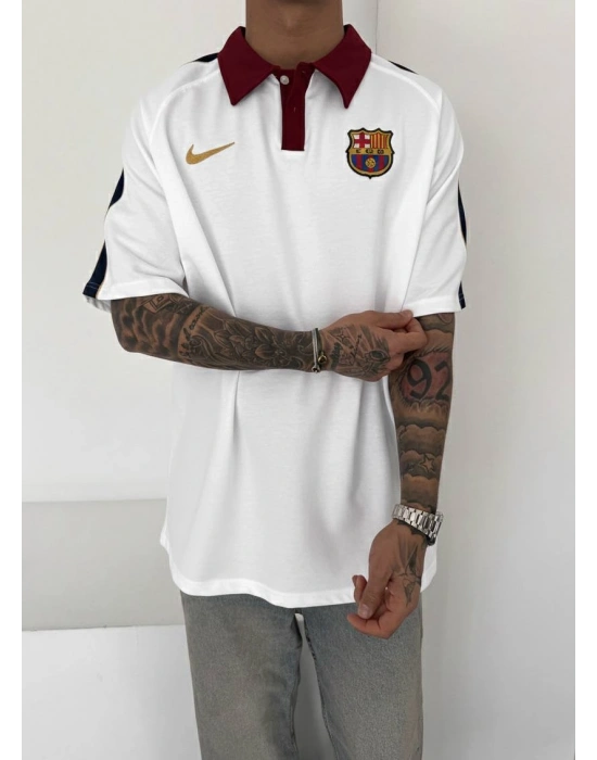 Fcb Polo Yaka Unisex Tshirt Beyaz