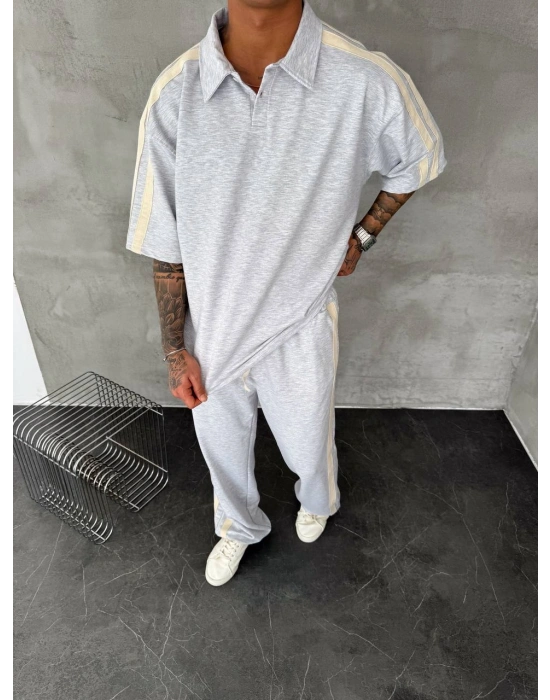 Şerit Detay Unisex Eşofman Takım Gri