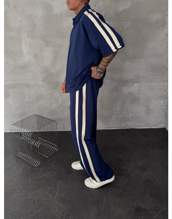 Şerit Detay Unisex Eşofman Takım Mavi