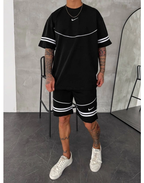 Şerit Detay Detay Unisex Şortlu Takım