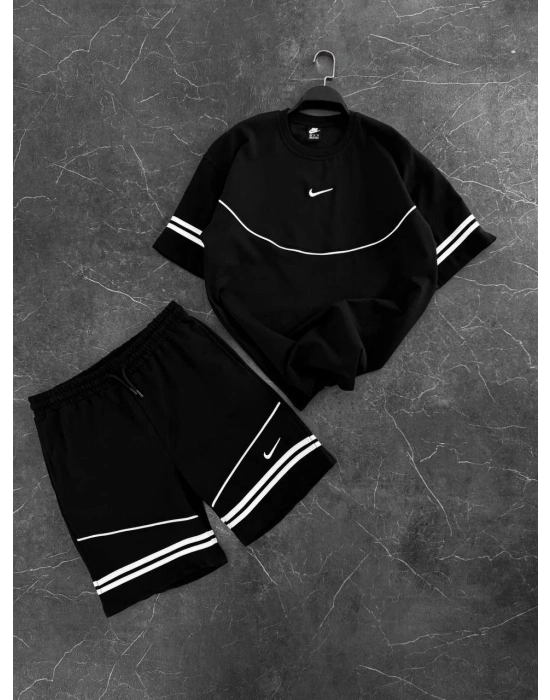 Şerit Detay Detay Unisex Şortlu Takım