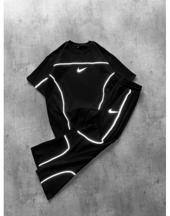 Reflektör Detay Unisex Eşofman Takım Siyah