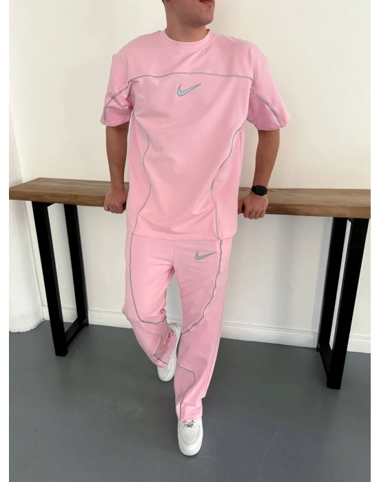 Reflektör Detay Unisex Eşofman Takım pembe