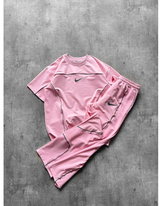 Reflektör Detay Unisex Eşofman Takım pembe