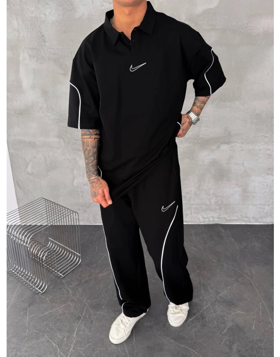 Paça Ayarlanabilir Nk Unisex Eşofman Takım Siyah