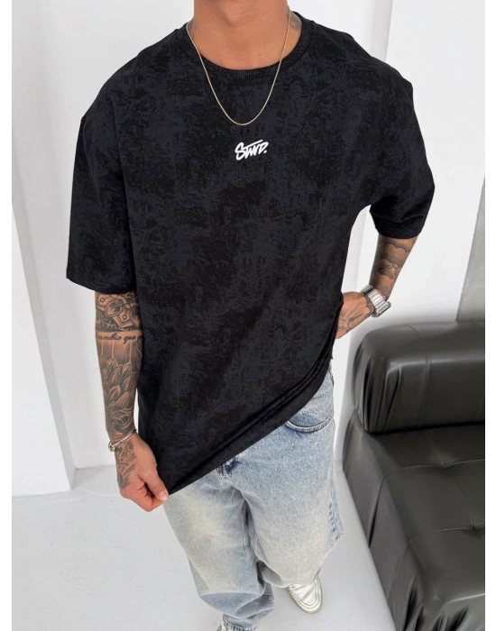 SW Yıkamalı Oversize Unisex Tshirt Siyah