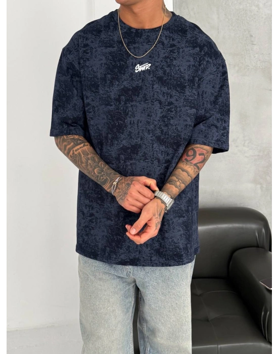 SW Yıkamalı Oversize Unisex Tshirt Lacivert
