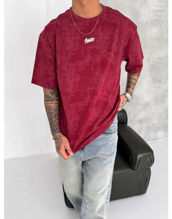 SW Yıkamalı Oversize Unisex Tshirt Kırmızı