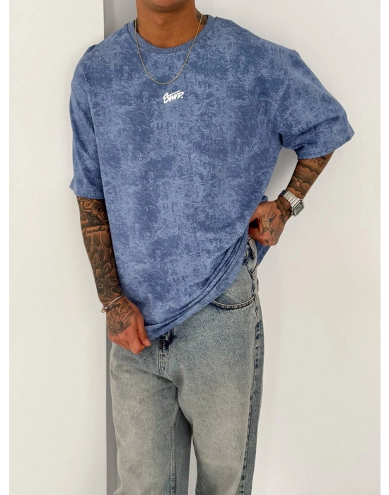 SW Yıkamalı Oversize Unisex Tshirt Mavi