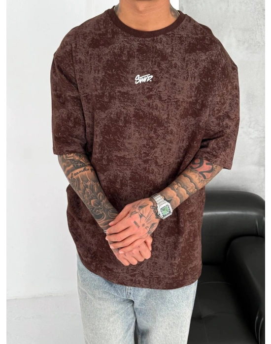 SW Yıkamalı Oversize Unisex Tshirt Kahverengi