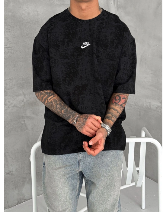 Basic Yıkamalı NK Oversize Tshirt Siyah