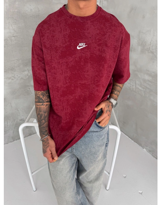 Basic Yıkamalı NK Oversize Tshirt Kırmızı