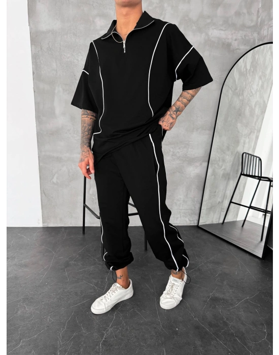 Fermuar Detay Unisex Eşofman Takım Siyah