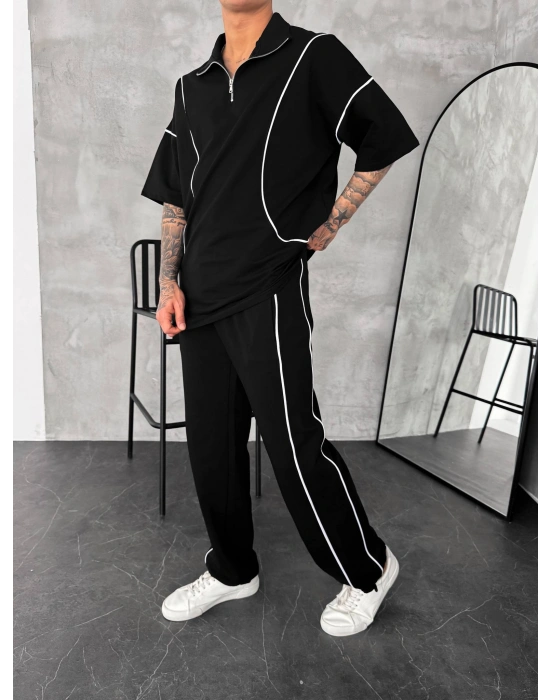 Fermuar Detay Unisex Eşofman Takım Siyah