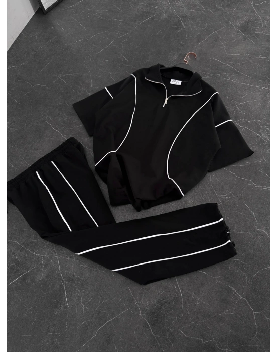 Fermuar Detay Unisex Eşofman Takım Siyah