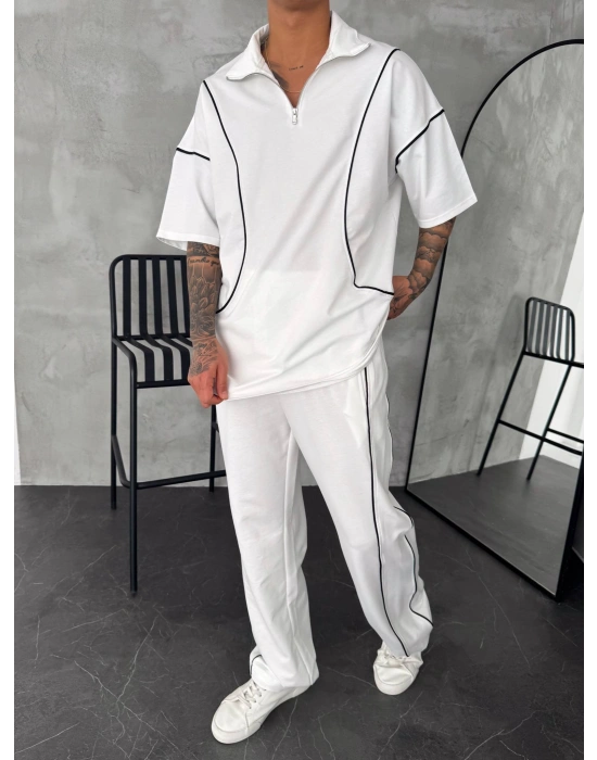 Fermuar Detay Unisex Eşofman Takım Beyaz