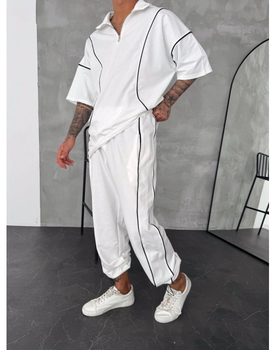 Fermuar Detay Unisex Eşofman Takım Beyaz