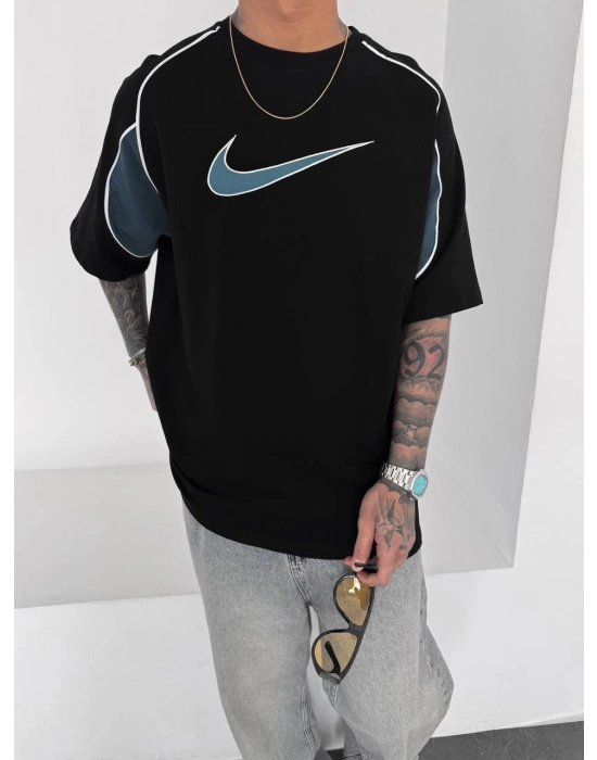 Nakış Detay Oversize Tshirt Siyah