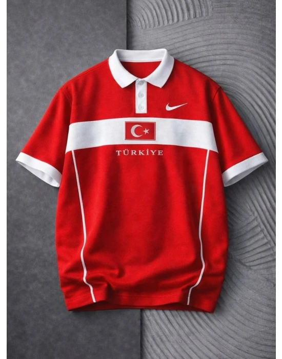 Unisex Polo Yaka TRK Tshirt Kırmızı