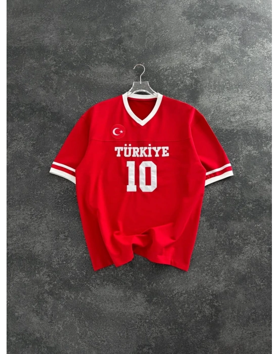 V Yaka Unisex TRK Tshirt Kırmızı