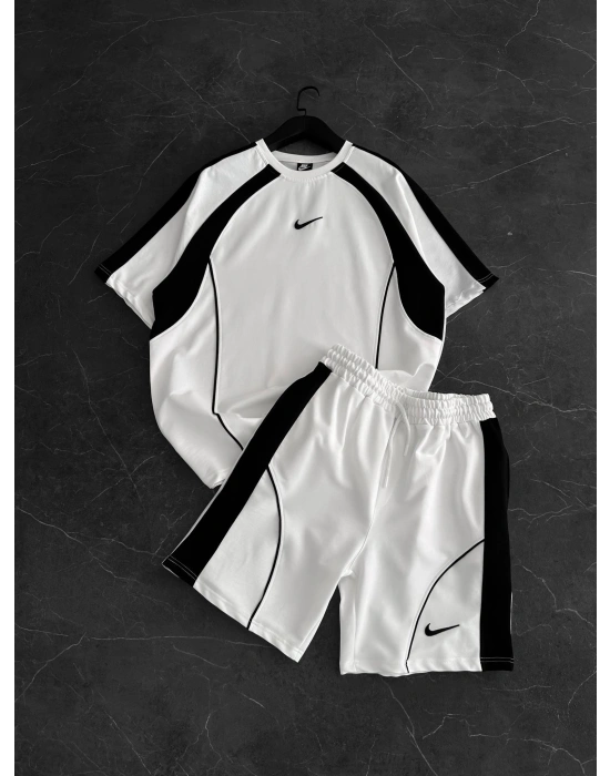 Oversize Nk Şortlu Takım Beyaz